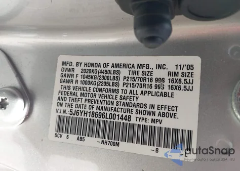 2006 Honda Element Ex z USA, uszkodzony, nr VIN 5J6YH18696L001448